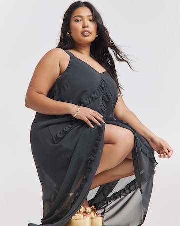 Charcoal Ruffle Maxi Cami Dress With Slip