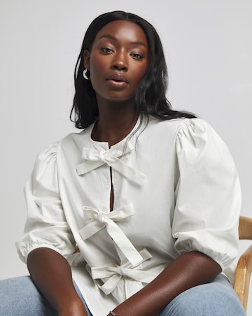 Simply Be Tie Front Puff Sleeve Smock Top