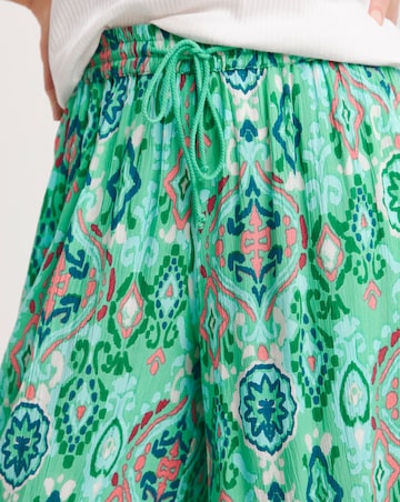 Turquoise Print Crinkle Palazzo Trousers