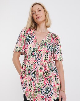 Aztec Print Angel Sleeve Longline Top