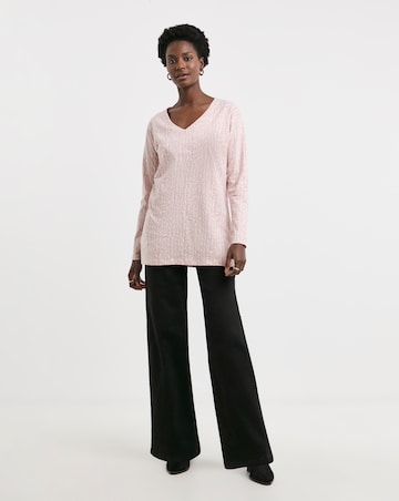 Pure Cotton Pink Print Slouch Long Sleeve Longline Top