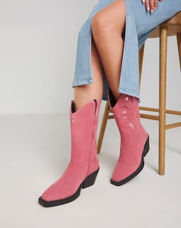 Rowan Suede Cut Out Detail Western Boots - Extra Wide Fit (EEE) Super Curvy Calf