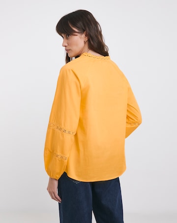 Yellow Long Sleeve Lace Trim Blouse