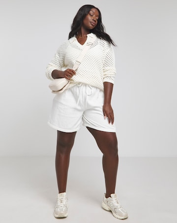Cream Collar Detail Hole Knit Jumper