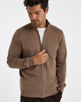 Stone Zip Through Funnel Neck Cardigan
