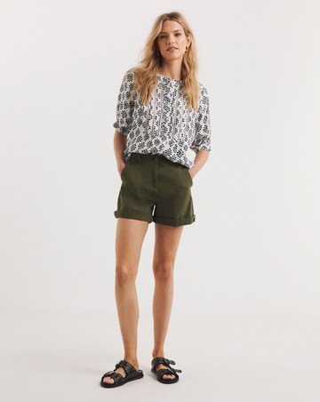 Geo Print Ladder Trim Blouse