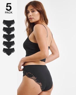 Pretty Secrets (5 Pack) Midi Brazilian Knickers Black