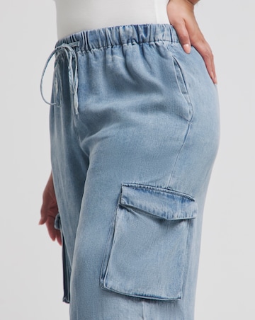 Simply Be Bleach Wash Pull On Wide Leg Jeans with Tencel TM Lyocell