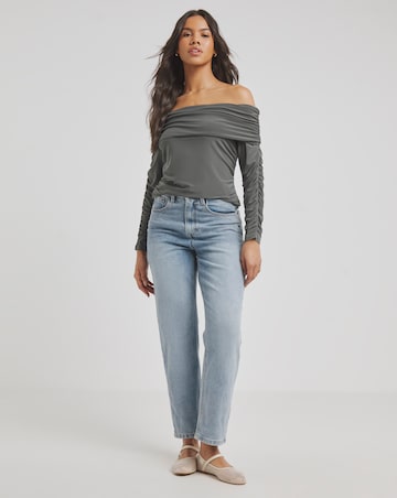 Charcoal Ruched Bardot Top