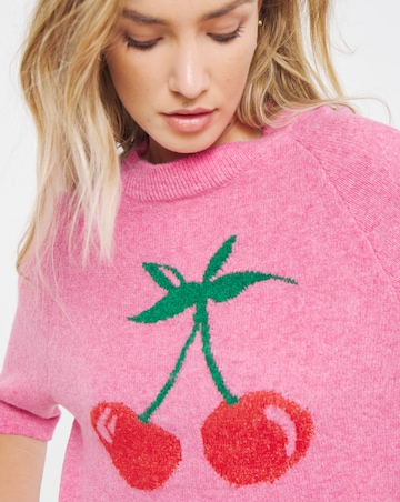 Cherry Placement Print Knitted T-Shirt