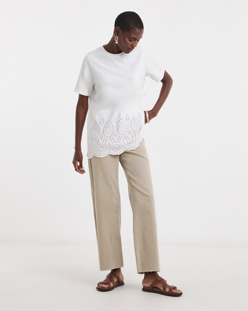 Pure Cotton White Short Sleeve Broderie Hem Top