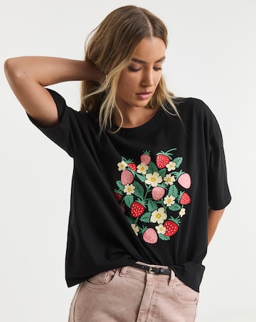 Simply Be Black Strawberry Graphic T-Shirt