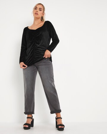 Black Velvet Glitter Ruched Top