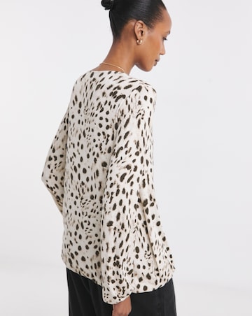 Leopard Wrap Long Sleeve Bubble Hem Top