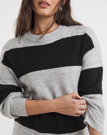 Simply Be Black & Grey Stripe Crew Neck Mini Dress