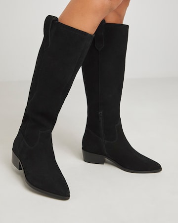 Yves Knee High Suede Cowboy Boots Wide E Fit Curvy Calf