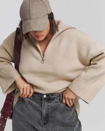 Oatmeal Zip Neck Longline Jumper