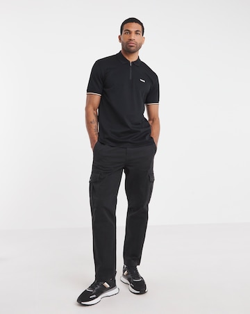 BOSS Short Sleeve Zip Neck Polo - Black