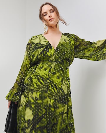 Simply Be Green Floral Print Georgette Foil Button Up Maxi Dress