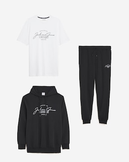 Jack &amp; Jones Ferris Tracksuit and T-Shirt Triple Set - Black