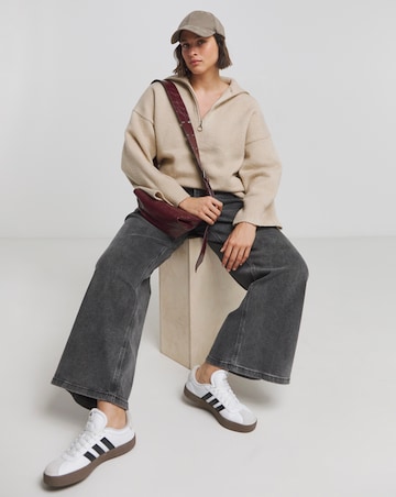Oatmeal Zip Neck Longline Jumper