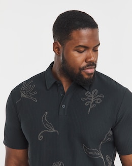 Jack &amp; Jones Premium Leon Floral Printed Polo - Black