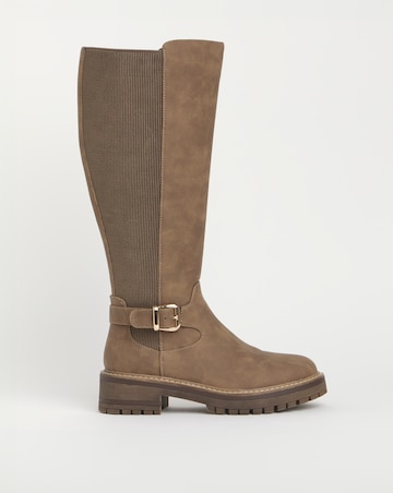 Apollo Knee High Elasticated Buckle Boots - Extra Wide Fit (EEE) & Curvy Calf