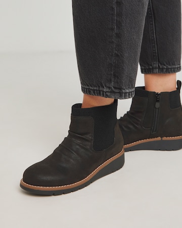 Heavenly Soles Blanche Low Wedge Ruched Ankle Boot - Extra Wide Fit (EEE)