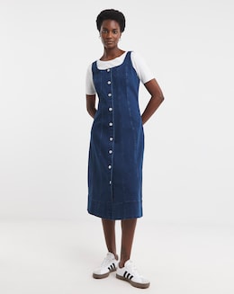 Indigo Denim Button Front Apron Dress