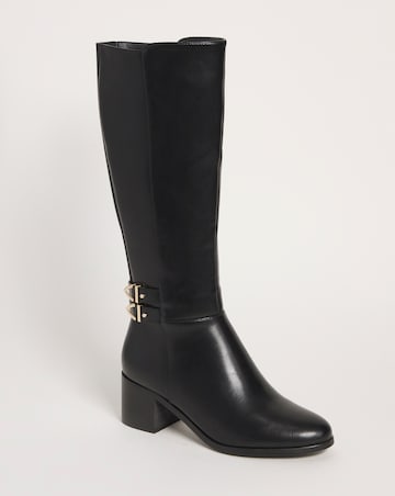 Cushion Walk Block Heel Knee High Boot Wide E Fit Standard Calf