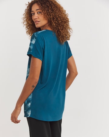 V Neck Printed Satin Front Longline Top