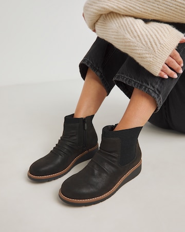 Heavenly Soles Blanche Low Wedge Ruched Ankle Boot - Extra Wide Fit (EEE)