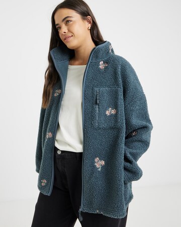 Simply Be Charcoal Borg Embroidered Floral Zip Through