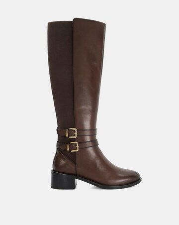 Dune Tatter Brown Leather Stretch-Back Knee-High Boots Standard Fit