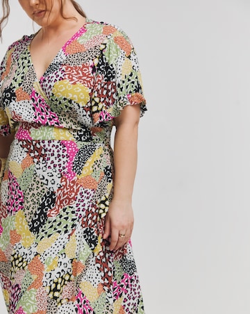 Simply Be Multi Print Crinkle Wrap Midi Dress