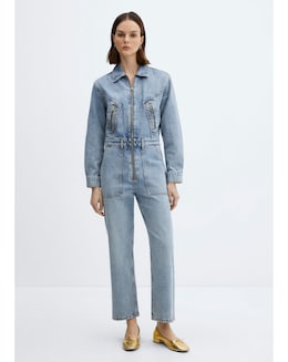 Mango One-Piece Denim Zipper Jumpsuit