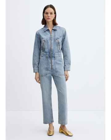 Mango One-Piece Denim Zipper Jumpsuit