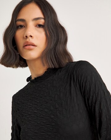 Black Textured Frill Hem Top