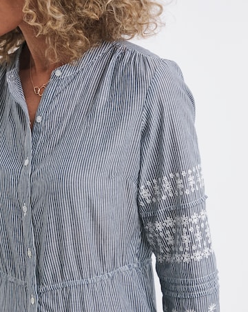 Anise Coralie Embroidered Sleeve Button Front Cotton Dress