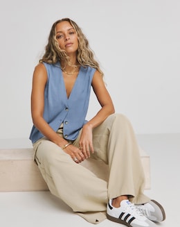 Simply Be Blue Viscose V Neck Waistcoat