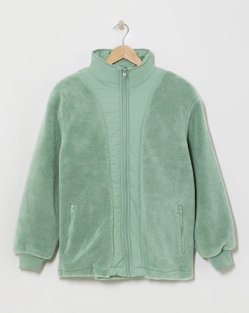 Green Funnel Neck Lined Longline Borg Jacket
