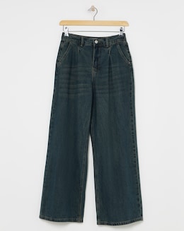 Green Cast Pleat Detail Wide Leg Jean