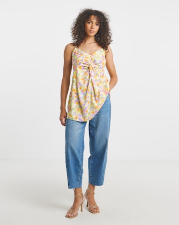 Floral Print Twist Front Cami With Bow Back