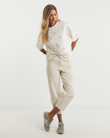 Simply Be Ecru Fruit Embroidered T-Shirt