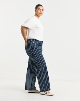 Simply Be Striped Blue Wide Leg Jeans