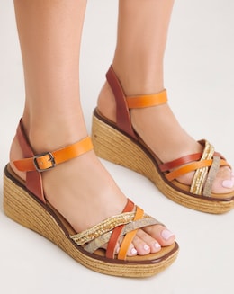 Jude Leather Strappy Wedge Sandal - Wide Fit (E)