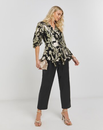 Joanna Hope Gold Jacquard Wrap Top