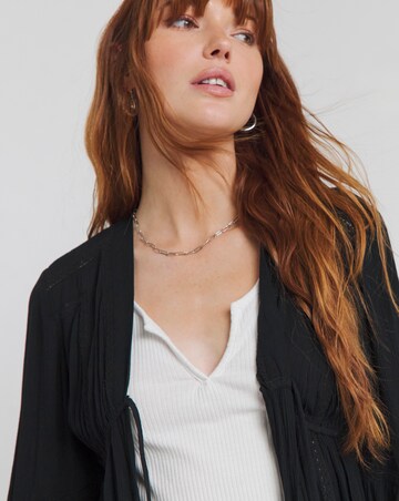 Simply Be Black Embroidered Trim Longline Kimono With Shell Tie