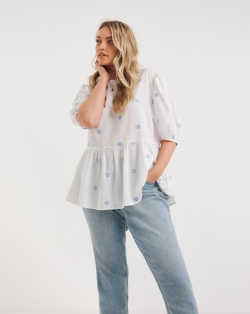 White Embroidered Puff Sleeve Top