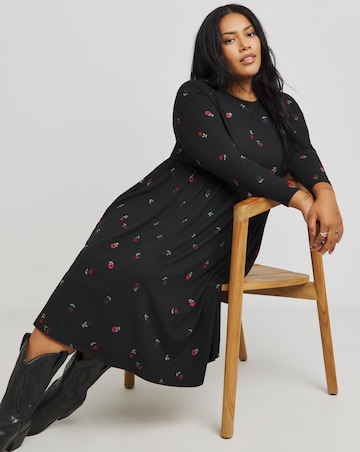 Black Ditsy Supersoft Pocket Midi Dress